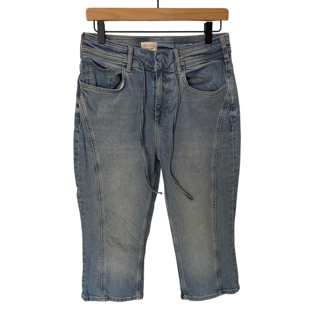 Pilcro by Anthropologie Light Wash High Rise Tie Belt Capri Jeans size 28